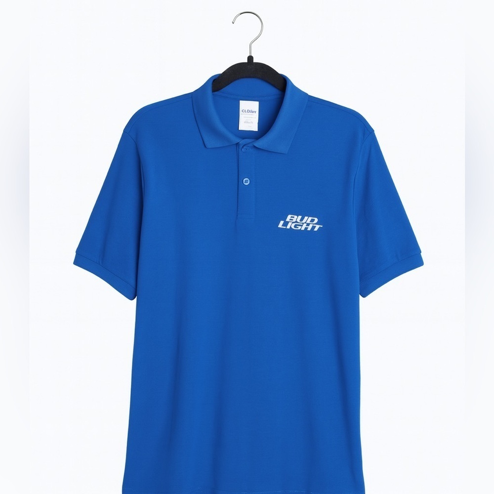 Bud Light Men's Anvil Size Medium Blue Mesh Tech Golf Polo Cotton/Polyester
